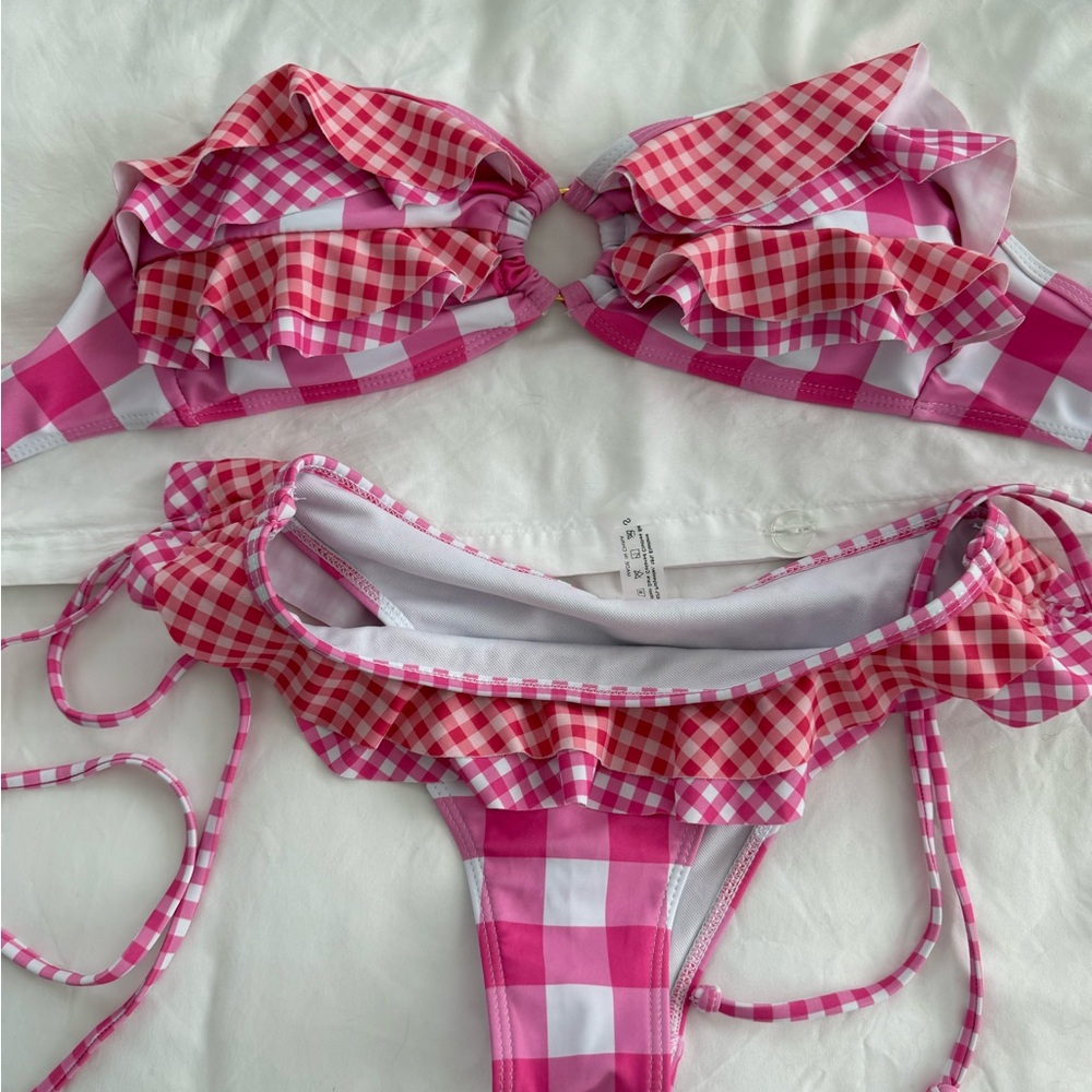 Pink Gingham Ruffle Bikini Set - Picture 2 of 4